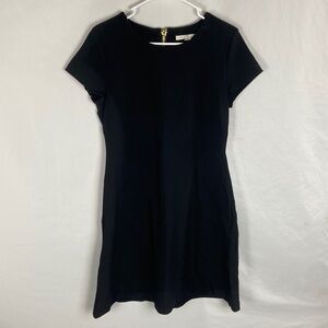 EUC Boston Proper Black Short Cap Sleeve A-Line Dress Gold Zipper -Size 8